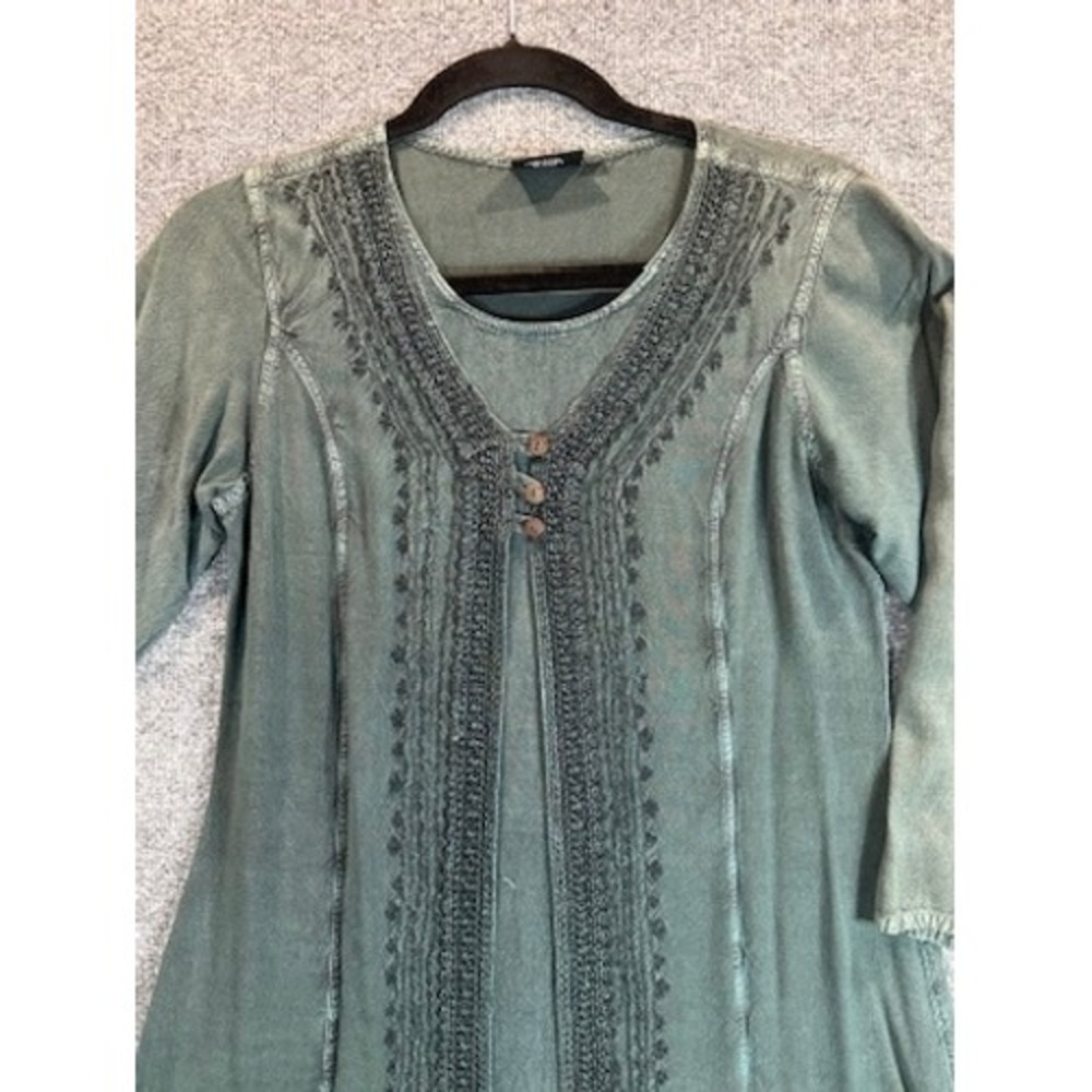 Sage Peasant Dress Boho Embroidered Sz L Cottagecore Fairycore Renaissance Fair